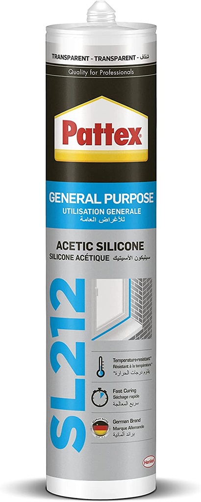 Pattex SL1212 Acetic Transparent Silicone Sealant, 280ml