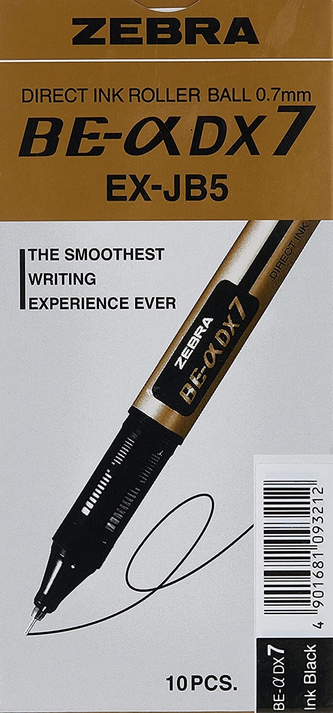 Zebra DX7 Roller Ball Pen - Fine, 0.7mm, Black (Pack of 10)