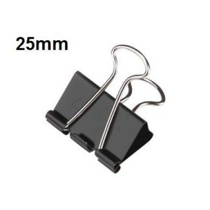 TEX Binder Clips , 25mm , Black  ( Pack  of 12)