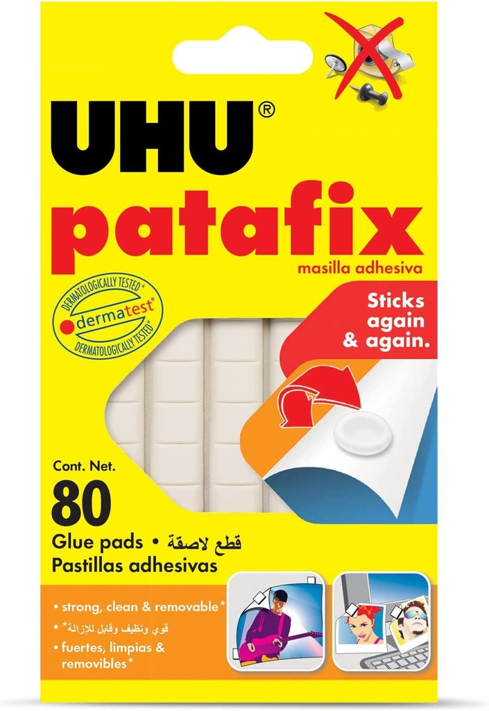 Uhu Patafix, Removable And REUsable Adhesive Pads, Repositionable And Precut Tack, 80 Pads, White