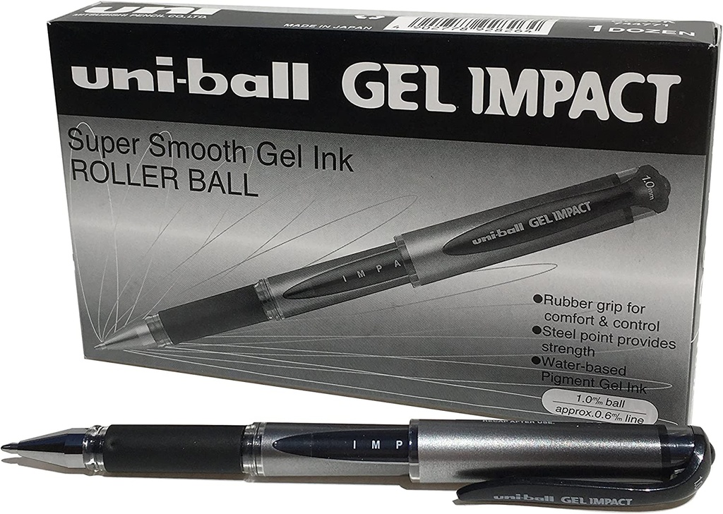 Uni-Ball UM-153S Gel Impact Super Smooth Gel Ink Roller Ballpen ,1.0mm , Black (Pack of 12)