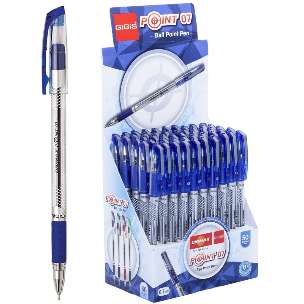 Unimax GiGiS Point 07 Ball Point Pen - 0.7mm Tip, Blue (Pack of 50)