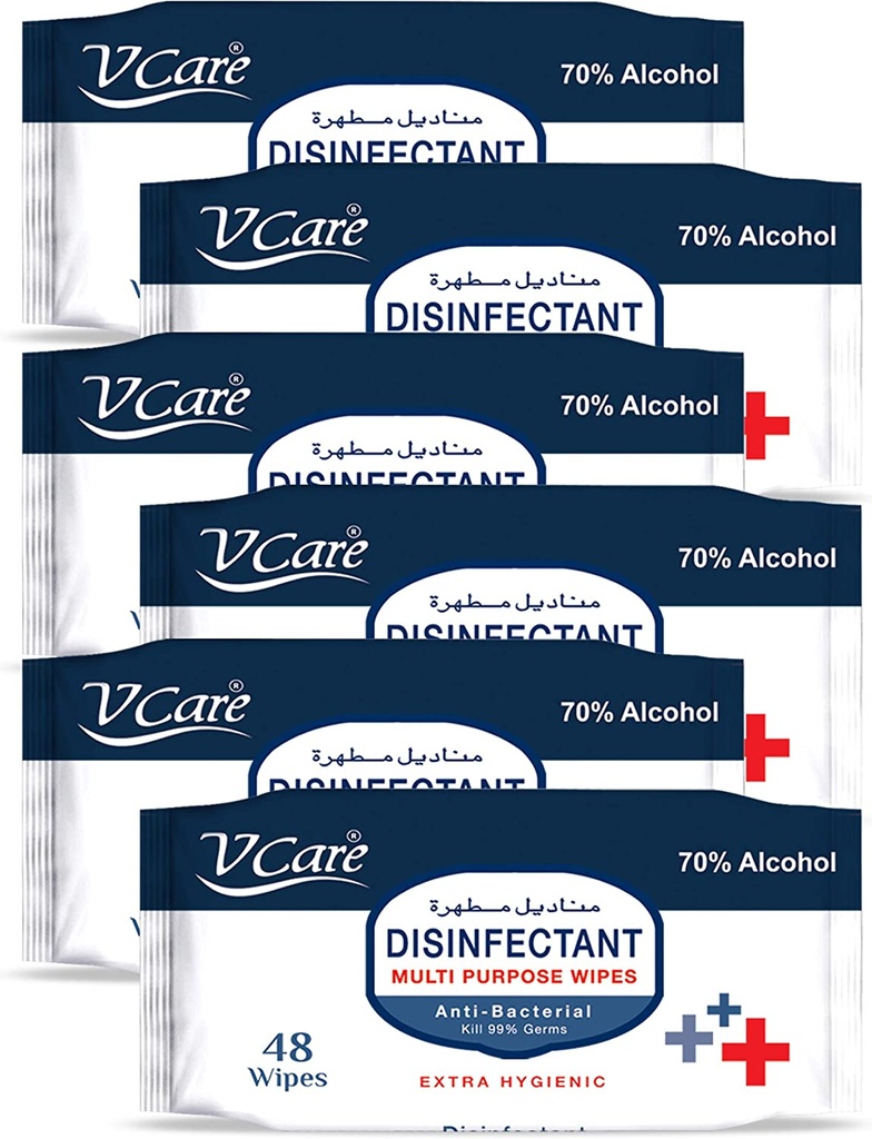 V Care Disinfectant Multi Purpose Anti Bacterial Wipes (White Packaging) , 48 wipes (Pack of 6)