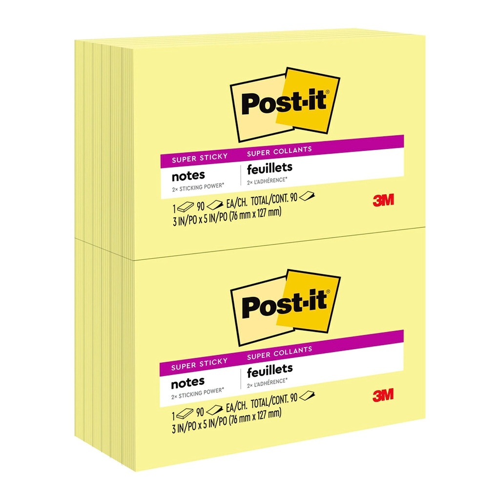3M 655 Post-it Notes 3" X 5", Canary Yellow,100 sheets/pad