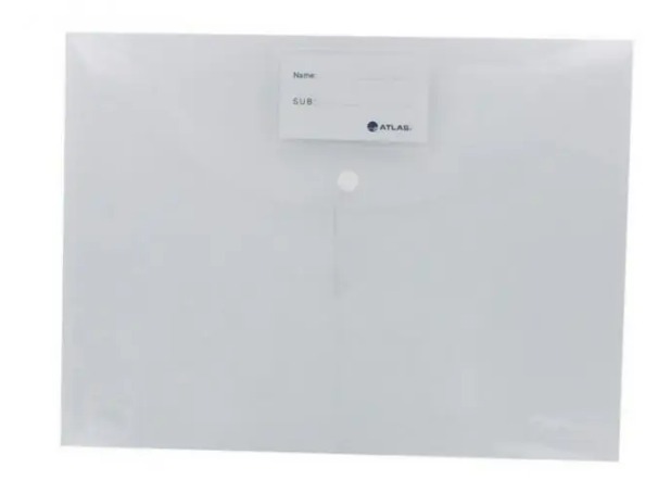 ATLAS AS-F10038 DOCUMENT BAG/Plastic folder with Button , F/S size , Transparent ( Pack of  12)