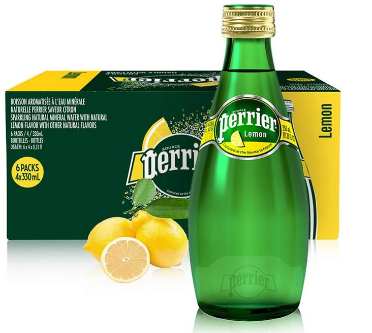 Perrier Natural Sparkling Water, Lemon Flavoured in Glass Bottle - 24x330ml (Pack of 24)