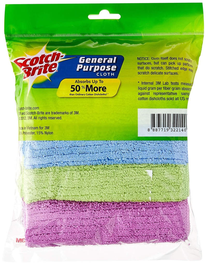 3M Scotch Brite Microfiber General Purpose Cleaning Cloth ( Pack of 5) Assorted