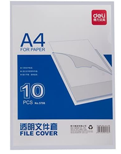 DELI 5706 L SHAPE FOLDER , CLEAR A4 (Pack of 10)