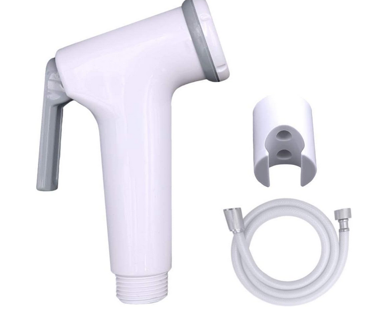 UNI FLO Shattaf Set - Handheld Bidet Sprayer for Toilet with Hose and Wall Holder , White , Plastic