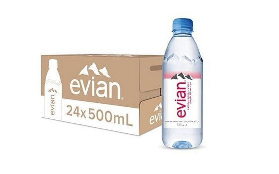 Evian Mineral Water, Naturally Filtered Drinking Water, 500ML Bottled Water Crafted By Nature, 500ml ( Box of 24)