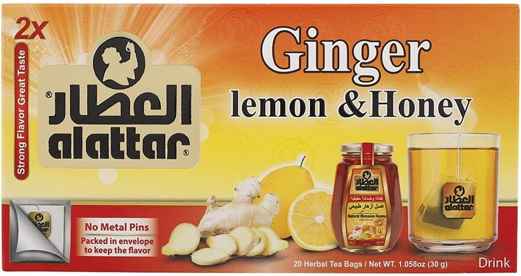 Al Attar Ginger Lemon & Honey ( 20 Enveloped Tea Bags) Case of  24