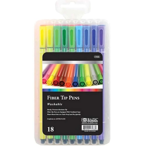 BAZIC 94558 Washable Fiber Tip Pens 18pcs