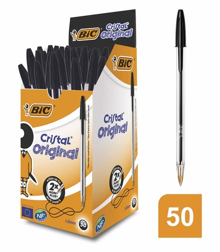 BIC Cristal Original Ballpoint Pens 1.0 mm Black (Box of 50)