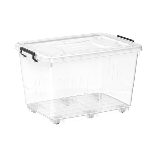 COSMOPLAST 82L CLEAR PLASTIC STORAGE BOX WITH WHEELS & LOCKABLE LID