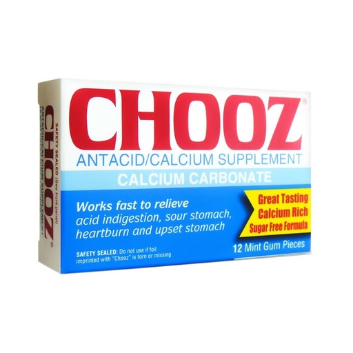 Chooz Antacid/Calcium Supplement Gum ( pack of 12)