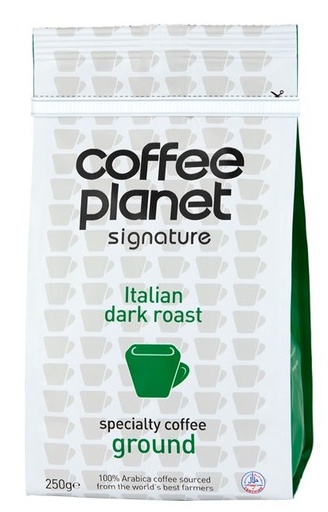 Coffee Planet Dark Roast Ground Coffee - Italian, 250g (Pack of 12)