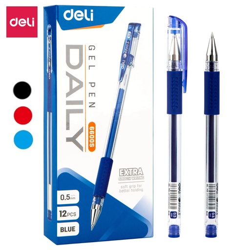 Deli 6600S Daily Gel Ink Pen , 0.5mm , Blue ( Pack of  12)
