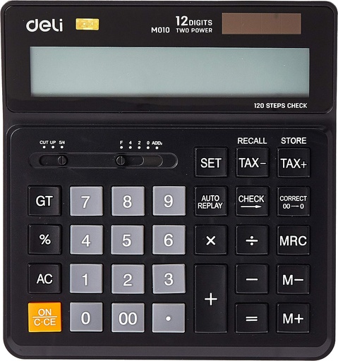 Deli EM01020 12 Digits Calculator with 120 Steps Check, Black