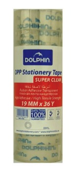 Dolphin Stationary Clear Tape , (3/4 inch) 19mm x 36yards ( Pack of 8)