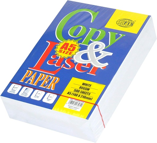 FIS FSPWA5JFNE Copy & Laser Photocopy Paper, 500 Sheets, White, 80 gsm, A5 (148 x 210 mm) Size