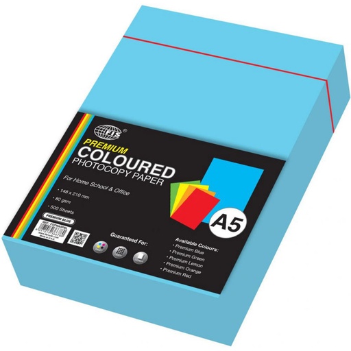 FIS  FSPWA5PBL Premium Color Photocopy Paper, 500 Sheets, 80 gsm, Premium Blue Color, A5 Size