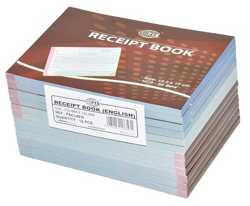 FIS FSCL6EN Receipt Book (English), 12.2 x 17cm,  50-Sets,  Brown