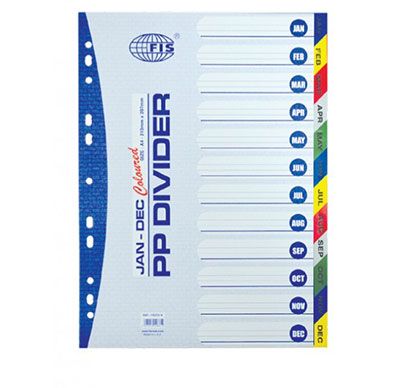 FIS FSDV319 PP Divider - A4, Jan-Dec Color (Plastic)