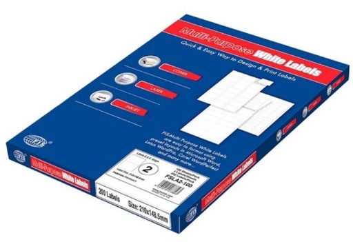 FIS FSLA2-100- A4 MULTI-PURPOSE LABELS 210X148.5MM ,2 labels per sheet ( 100 Sheets)