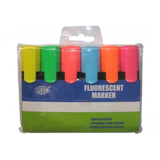 FIS Fluorescent Marker 6 colors - Assorted (Pack of 6)