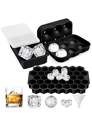 Generic 3-piece Ice Cube Tray, Easy-Release Silicone Large Ice Moulds with Removeable Lids