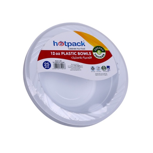 Hotpack Plastic White Bowl 12 oz (Box of  500)
