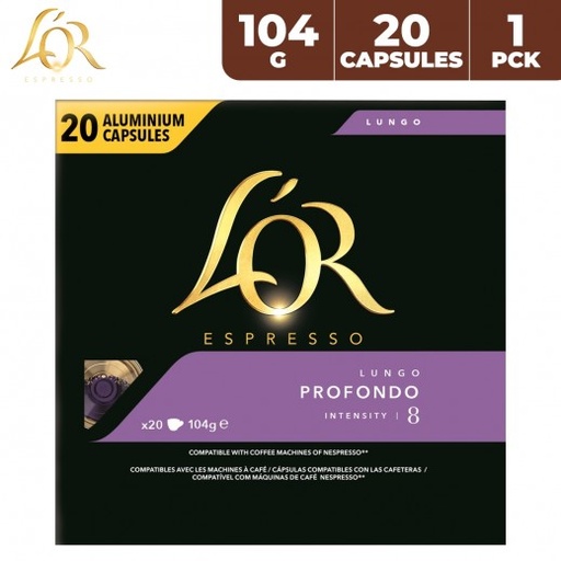 L'OR ESPRESSO LUNGO PROFONDO COFFEE CAPSULE 104G, Intensity 8 (20 CAPSULES)