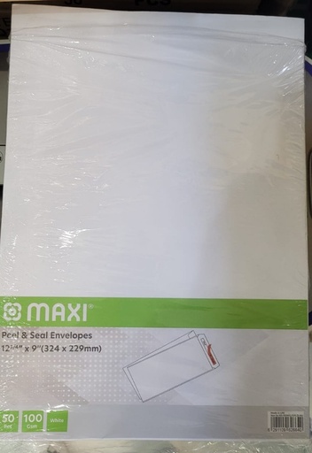 MAXI Peel & Seal Envelopes ,  12 3/4" x 9 " ( 324mm x 229 mm) A4 , 100gsm , White (50pcs) x Box of  5