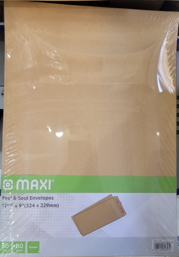 MAXI Peel & Seal Envelopes ,  12 3/4" x 9 " ( 324mm x 229 mm) A4 , 80gsm , Brown (50pcs) x Box of  5
