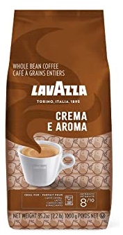 Lavazza Crema e Aroma, Whole Bean Coffee Blend, Arabica & Robusta, 8/10 Medium Roast, 1 Kg (Brown Packaging)