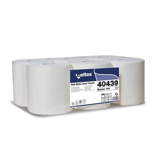 Celtex Master Roll-Matic Center Feed Hand Towel Rolls 2 Ply ,140 Meters (Case of 6)  Made in Italy