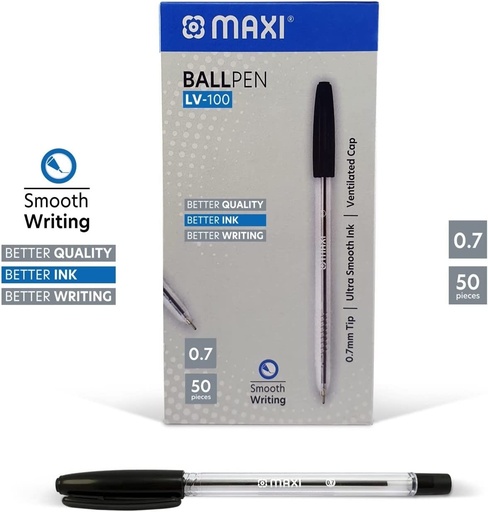 Maxi LV-100 Ballpoint pens. 0.7mm Black ( Pack of 50)
