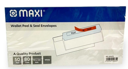 Maxi Wallet peel & Seal Envelopes 80GSM white (DL/ cheque size ) 115X225mm (50pcs) Box of 10