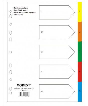 Modest MS401 Tab Divider , PP 1-5 , Color ( Box of  50)