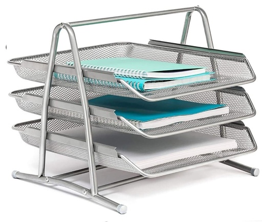 Partner Metal Mesh 3 Tier Document Tray, Silver