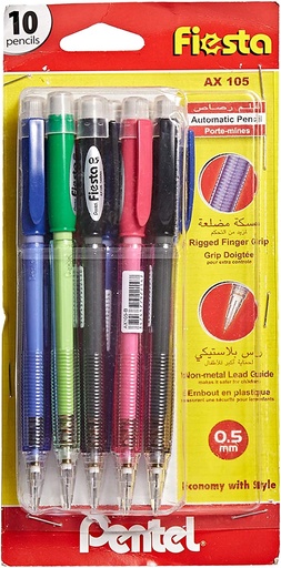 Pentel AX 105 Fiesta Mechanical Pencil, 0.5mm, Assorted Colors ( Pack of 10)