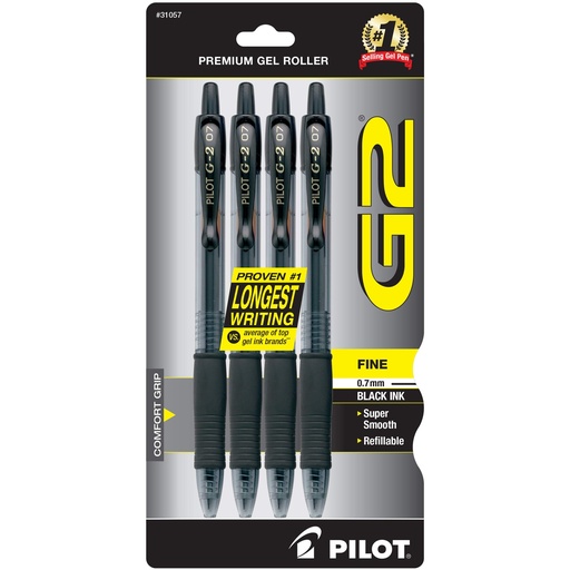 Pilot BLG27 G2 Retractable Gel Pen - 0.7mm, Black (Pack of 12)