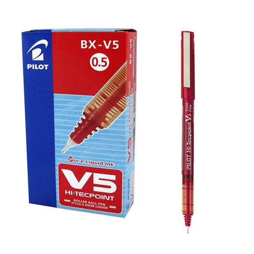Pilot BX-V5 Hi-Tecpoint Roller Ball Pen, 0.5MM, Red (Pack of 12)