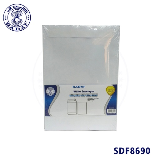 SADAF Peel  & Seal Envelopes , 12 3/4" x 9 " ( 324mm x 229 mm) A4 , 100gsm , White (100pcs)