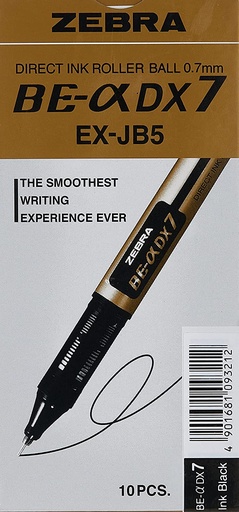 Zebra DX7 Roller Ball Pen - Fine, 0.7mm, Black (Pack of 10)