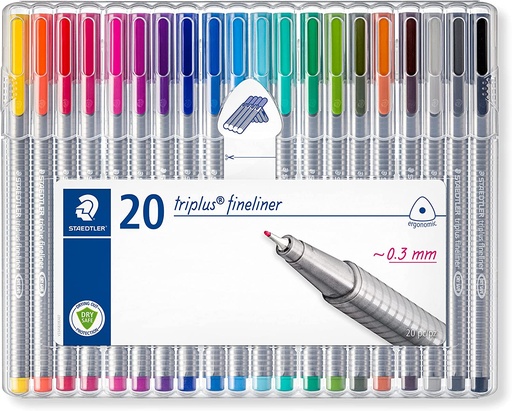 Staedtler Triplus Fineliner Pens, Assorted , 0.3mm  ( Pack of 20)