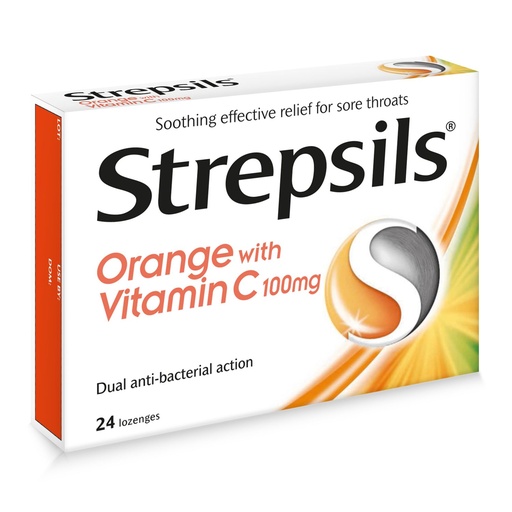 Strepsils Sore Throat Pain Relief Orange and Vitamin Lozenges 24 count