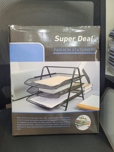 Super Deal 3-tier Document Tray , Metal Mesh, Black