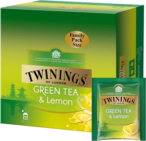 TWININGS GREEN TEA  & LEMON 100 TEA BAGS
