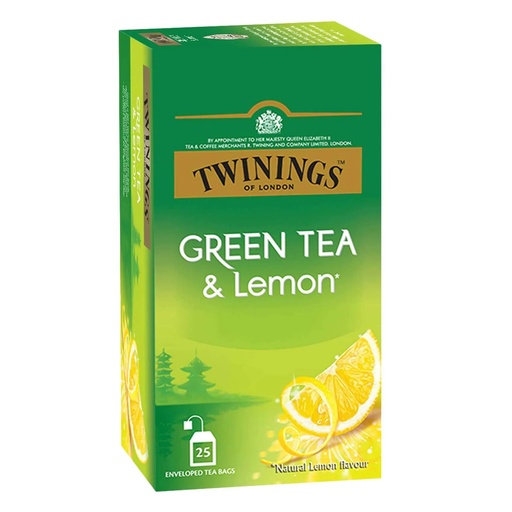 TWININGS GREEN TEA LEMON 25 TEA BAGS (PACK OF 12)